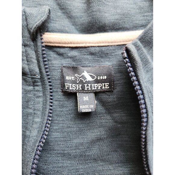 Fish Hippie Men's Medium 1/4 Zip Pullover Navy Teal‎ Blue - Picture 2 of 2